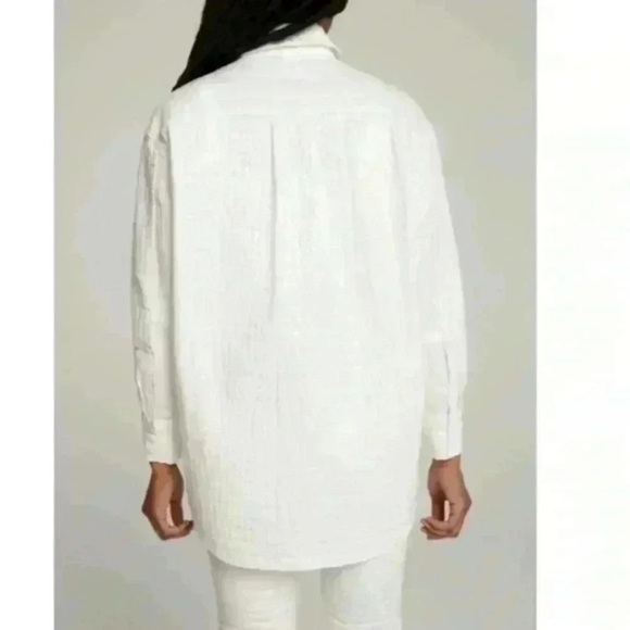 Good American Shiny Croc Print Oversized White Button Up Shacket - Picture 2 of 14